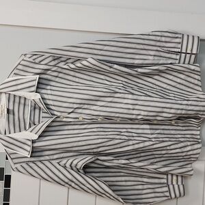 Coldwater Creek Vertical Black-and-White Striped Button Front Shirt